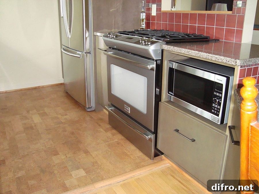 Fabulous cork floor for the small urban kitchen with modern style