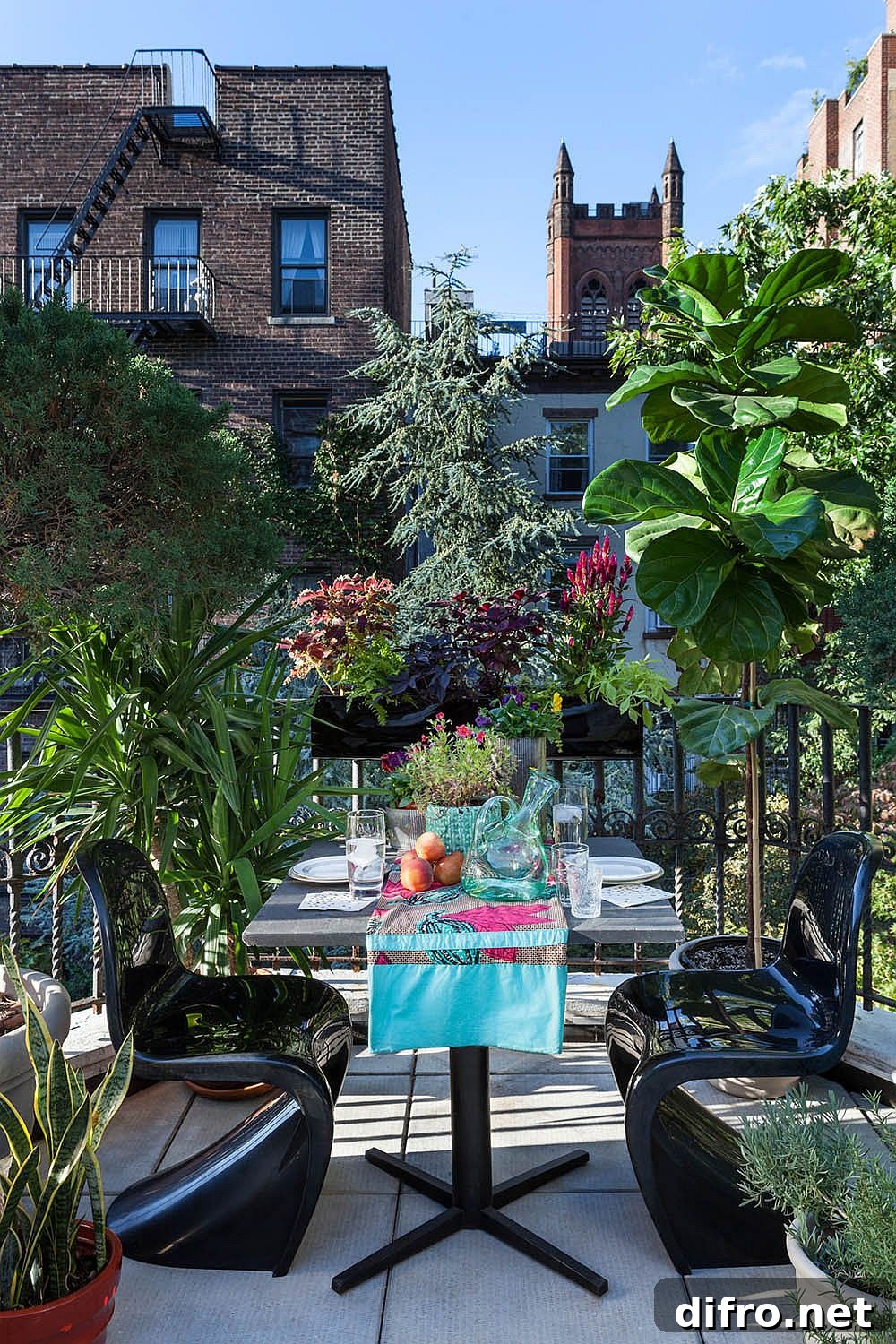 Small balcony styled as an escape for two