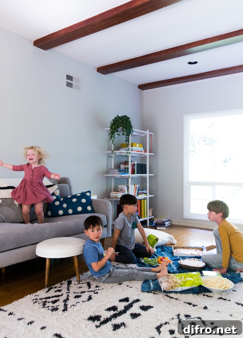 Living room picnic with kids
