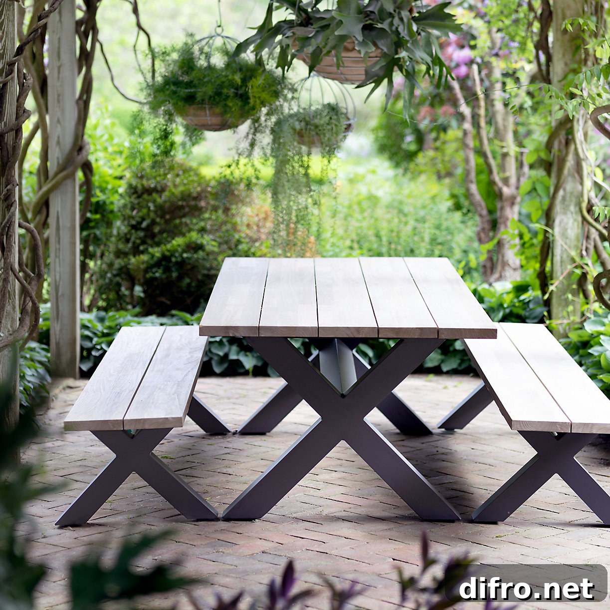 Picnic table with wooden slats