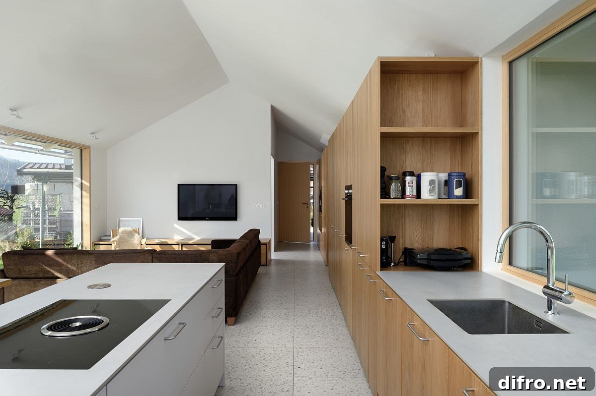 Interior with white and wood color scheme