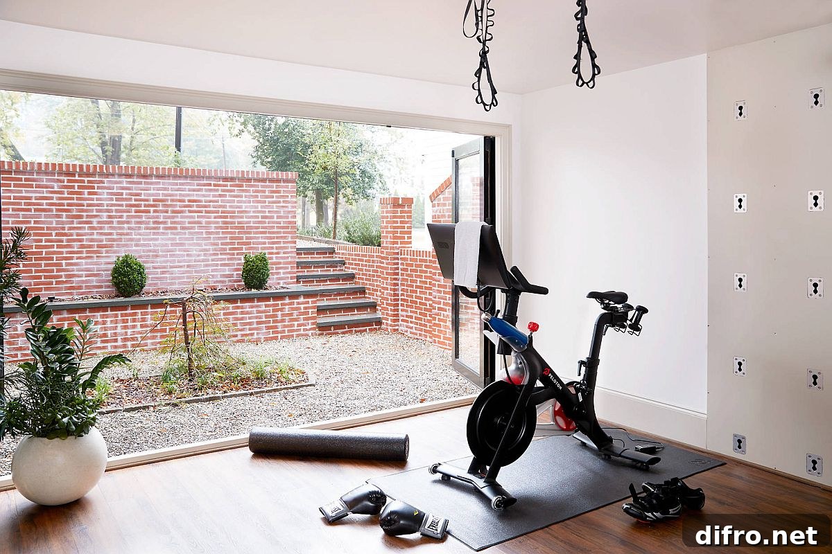 Makeshift home gym in an opened living area