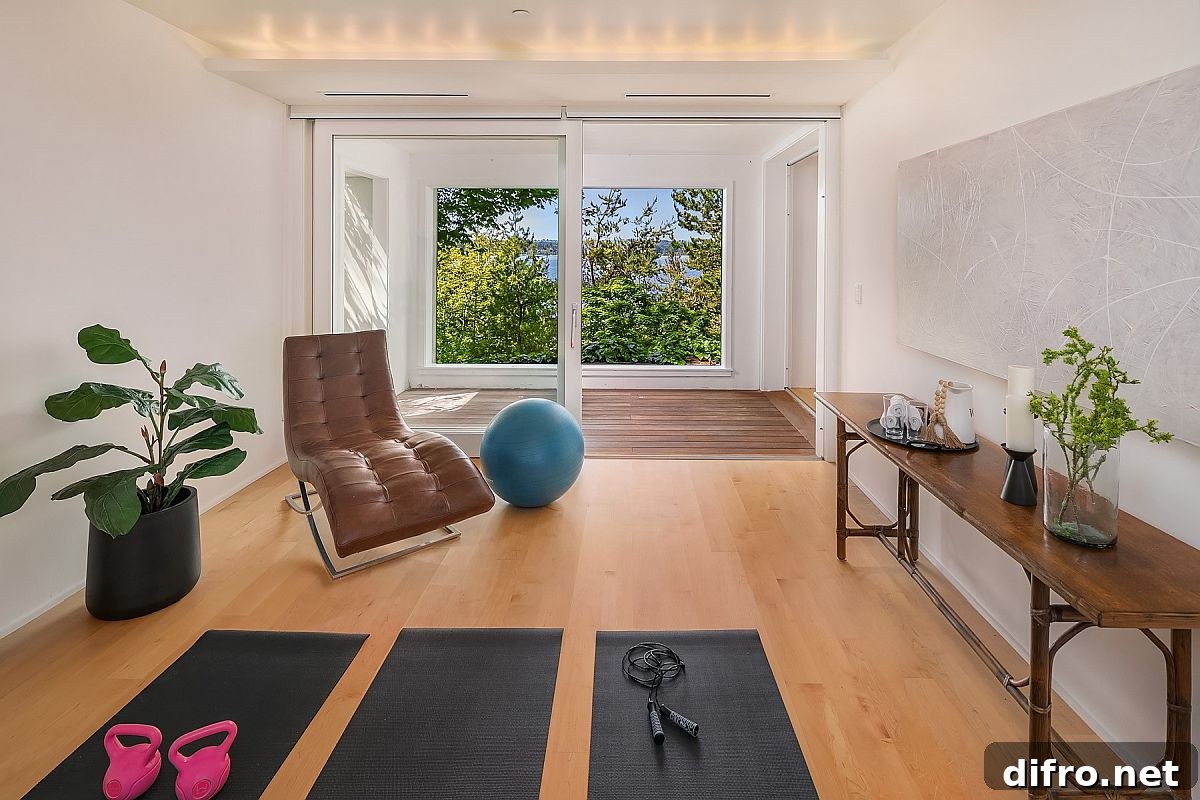 Open family room area turned into a home workout zone