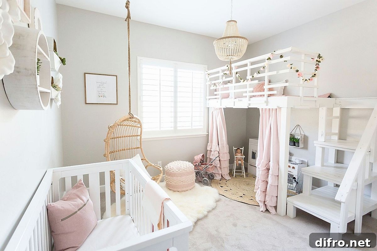 Charming gray, white and pink nursery