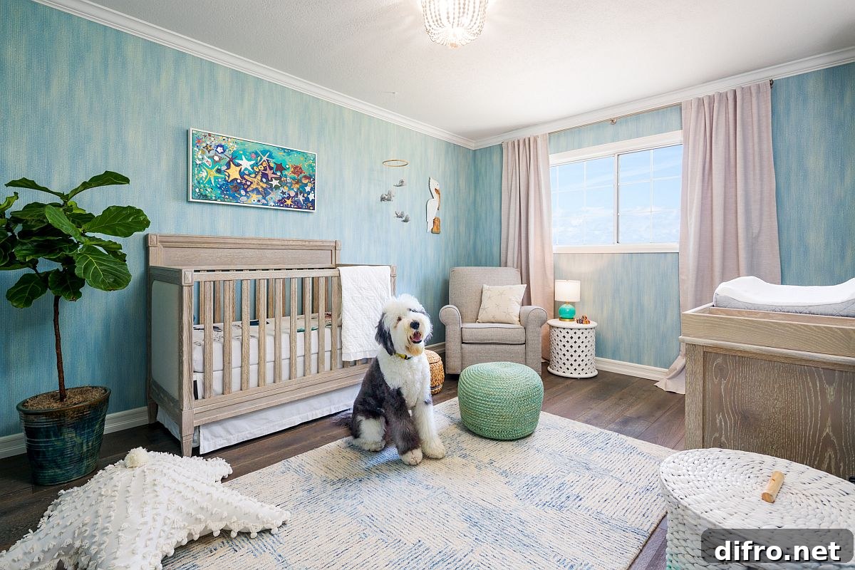 Textured blue wall in coastal nursery