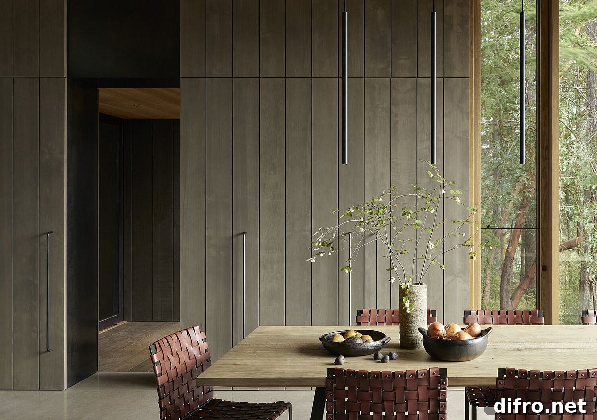 Rustic dining area with glass walls