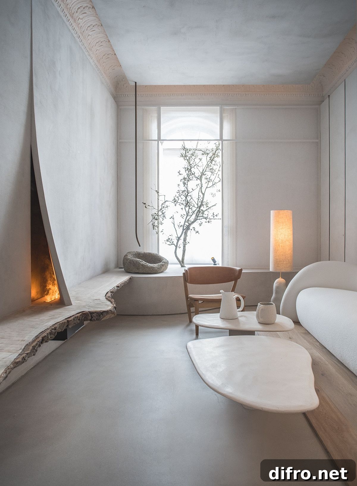 Innovative living room with a stunning fireplace in gray