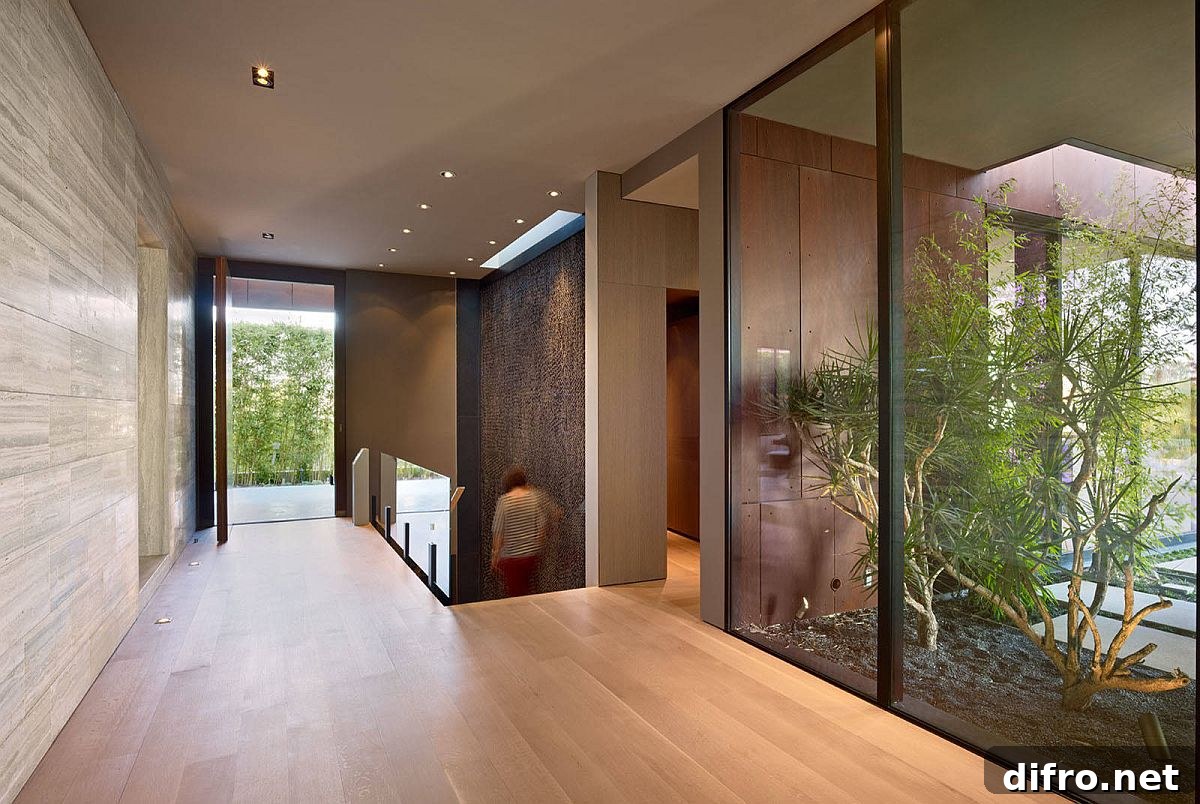 Midcentury modern home interior featuring an atrium