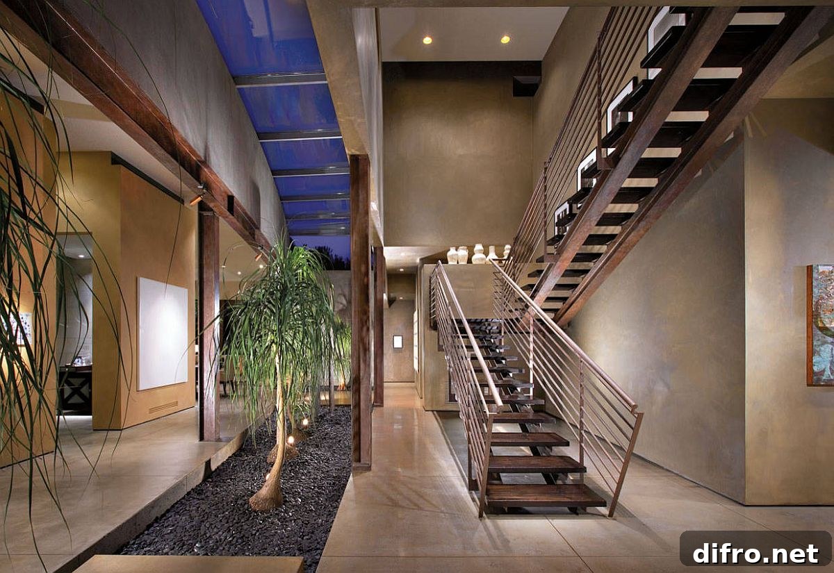 Entryway atrium without traditional four-wall enclosure