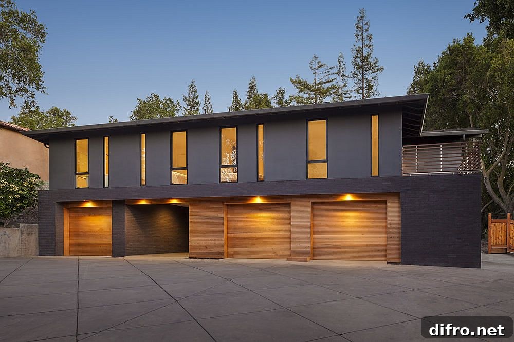 Wood and gray exterior of a midcentury modern home in Los Gatos