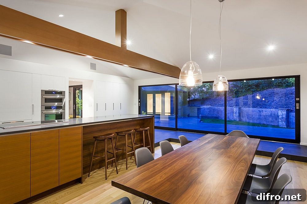 Sliding glass doors connecting dining and kitchen with the yard
