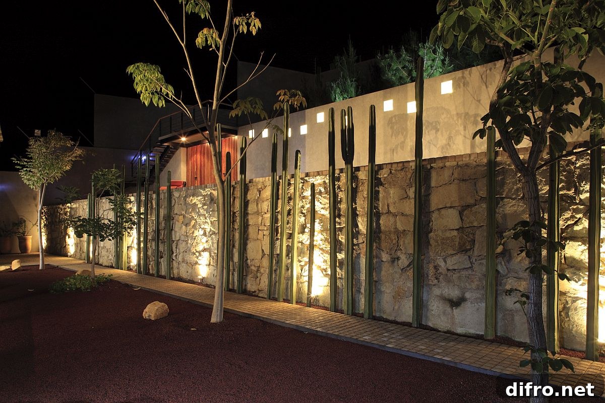 Custom lighting for both the interior and exterior of Art House in Mexico