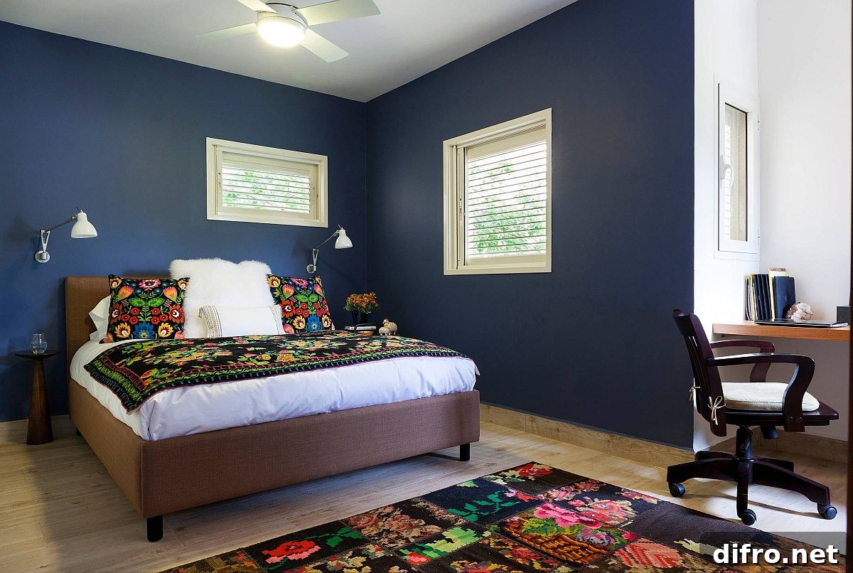 Deep blue bedroom popular across styles