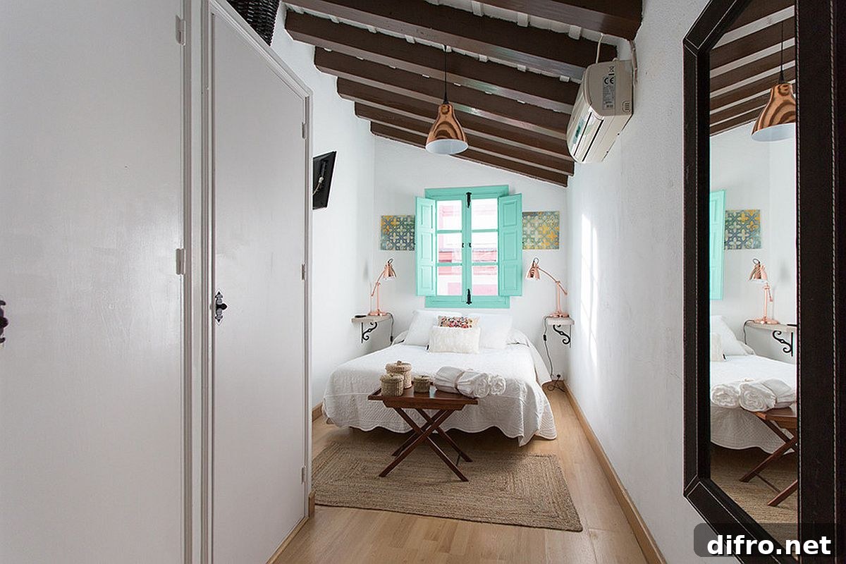 Modern Mediterranean bedroom balancing color and class