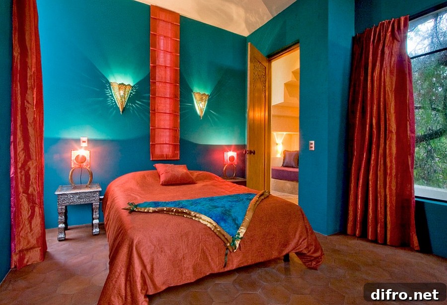Small Mediterranean bedroom with Moroccan influences