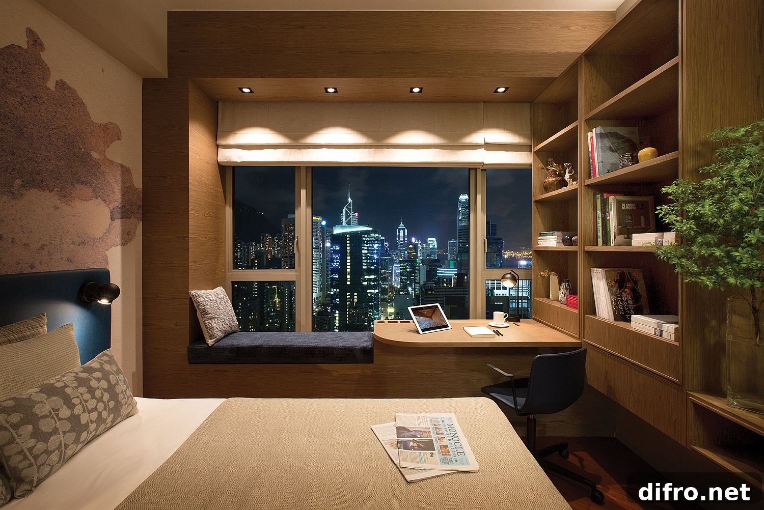 Window seat with integrated desk