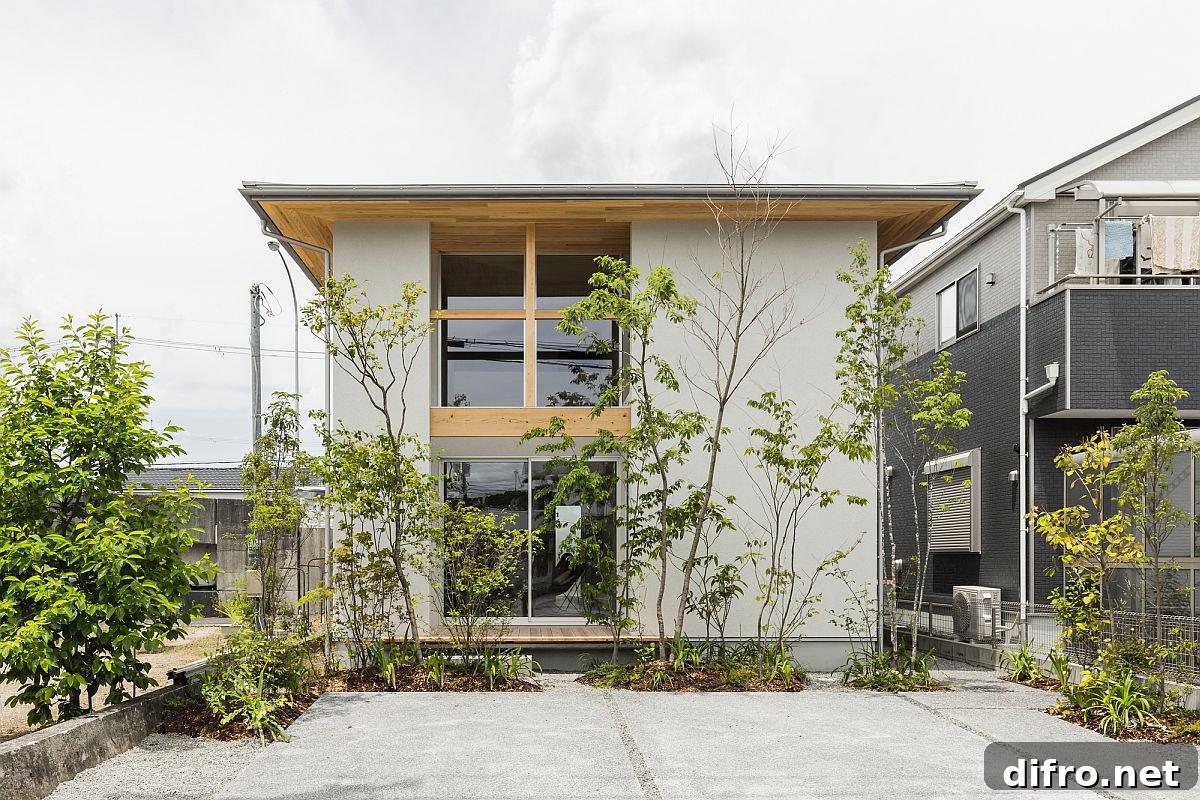 Facade of the Mushono House along the road combining privacy with ventilation