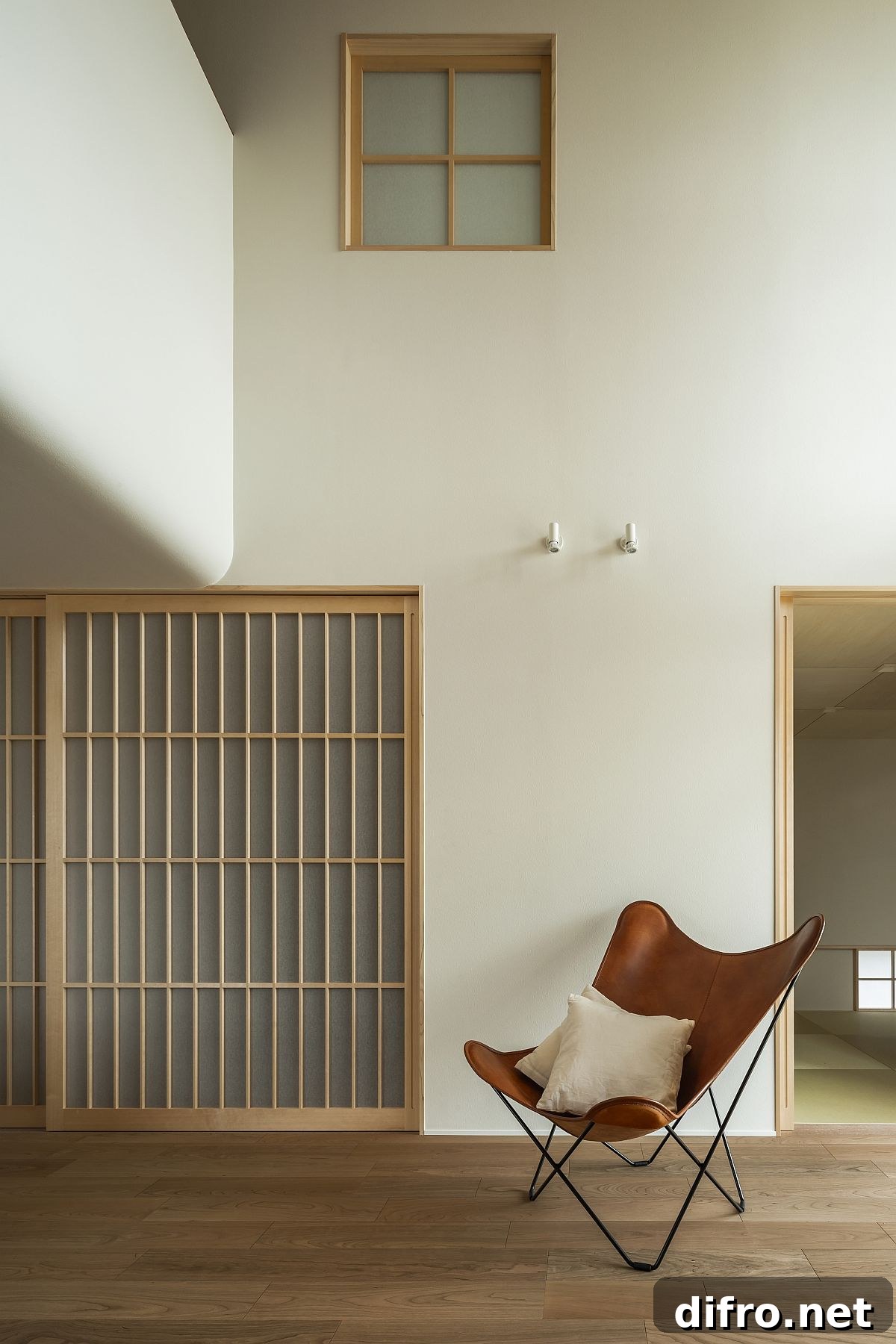 Modern minimal interior in wood and white