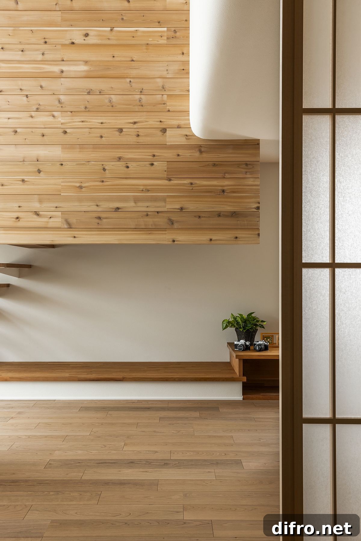 Traditional screens and elements of Japanese design intertwined with modernity