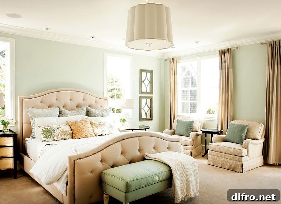 lighter shade of olive green used on bedroom walls