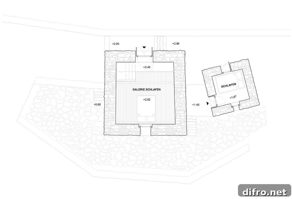 Upper level floor plan of the renovated barn