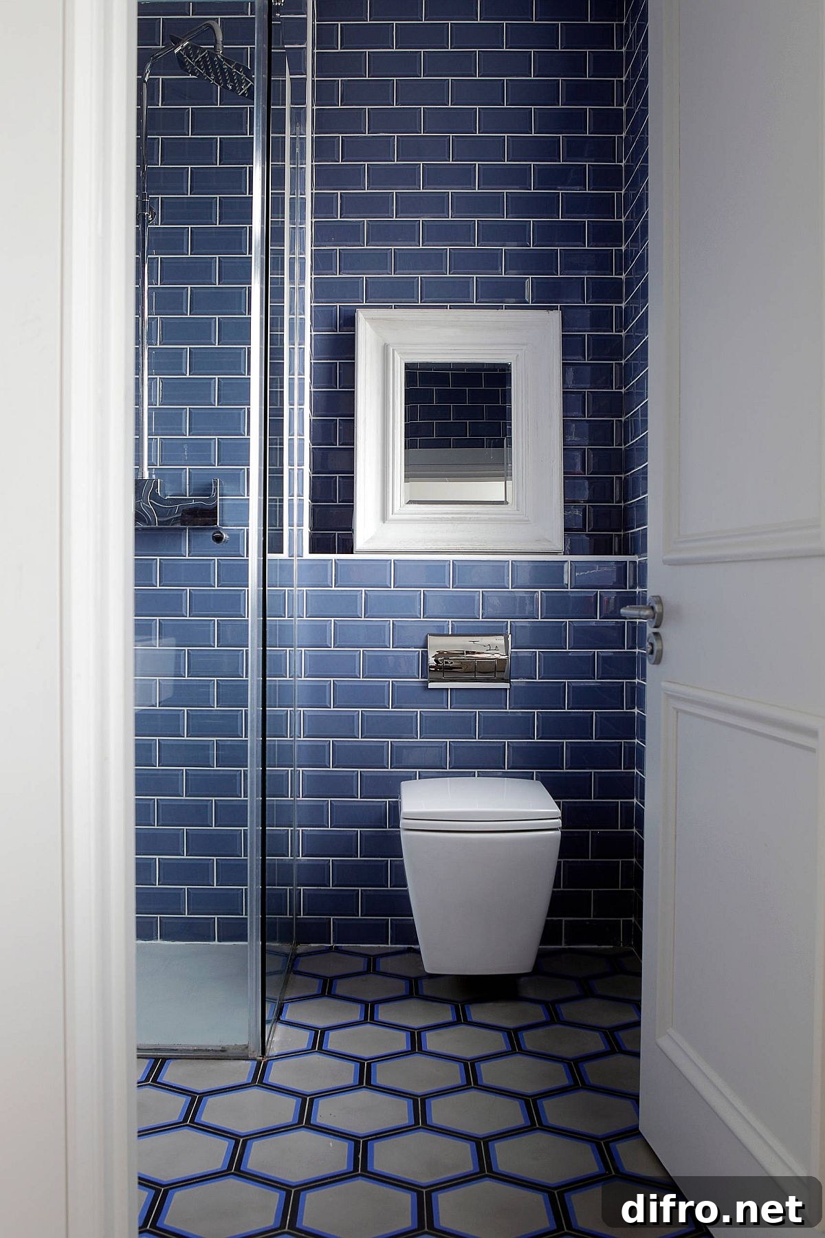 Colorful floor tile adding personality to a bathroom