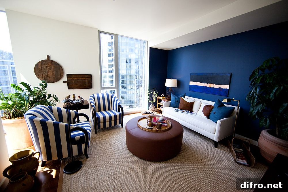 Blue and white striped accent chair