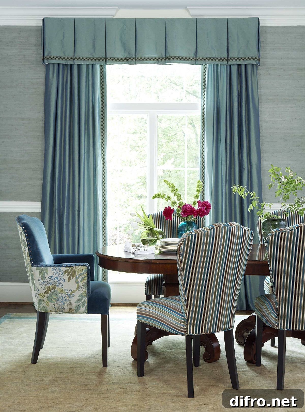 Striped chairs in a modern dining room