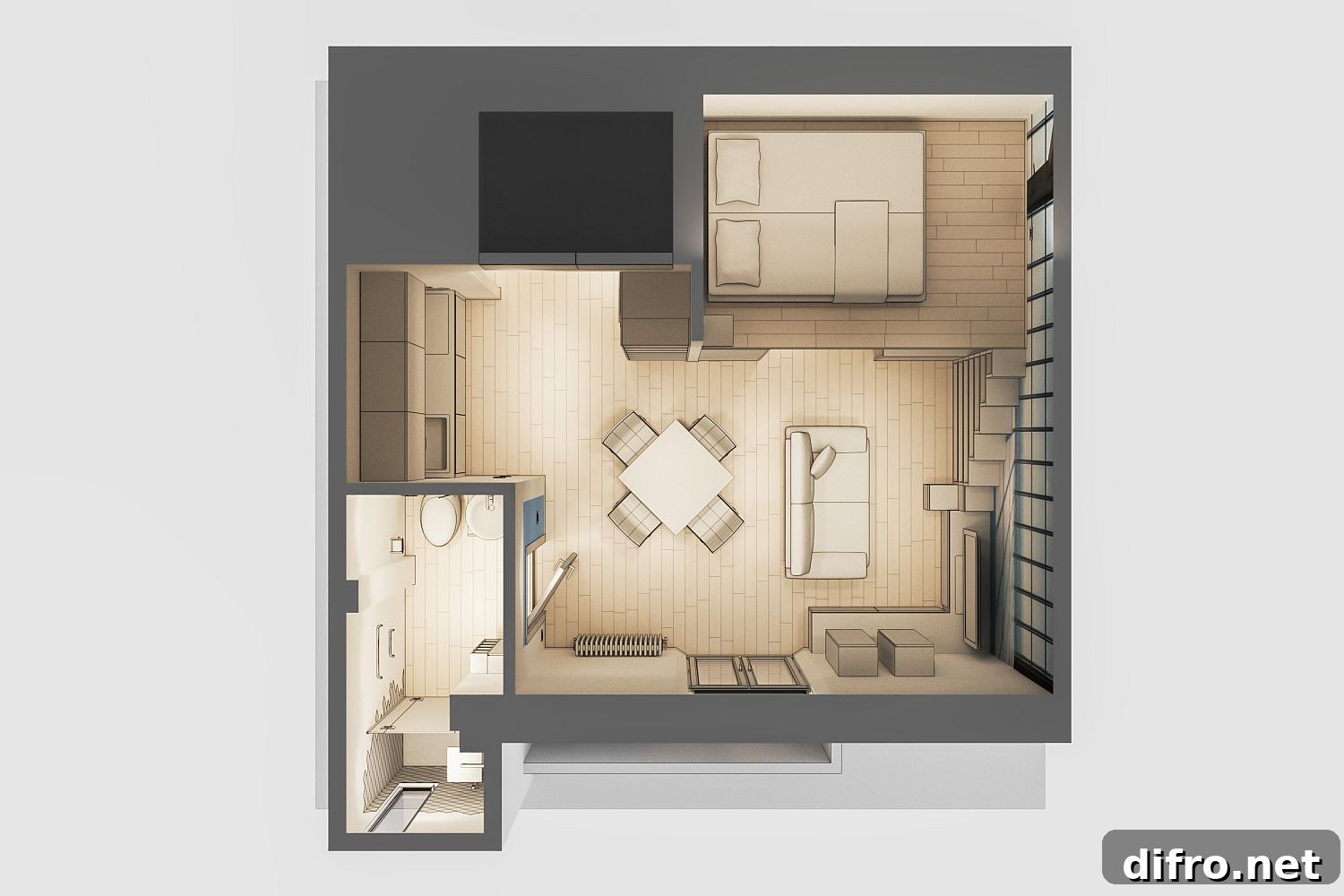 Design plan of Studio Apartment for Students in Milan