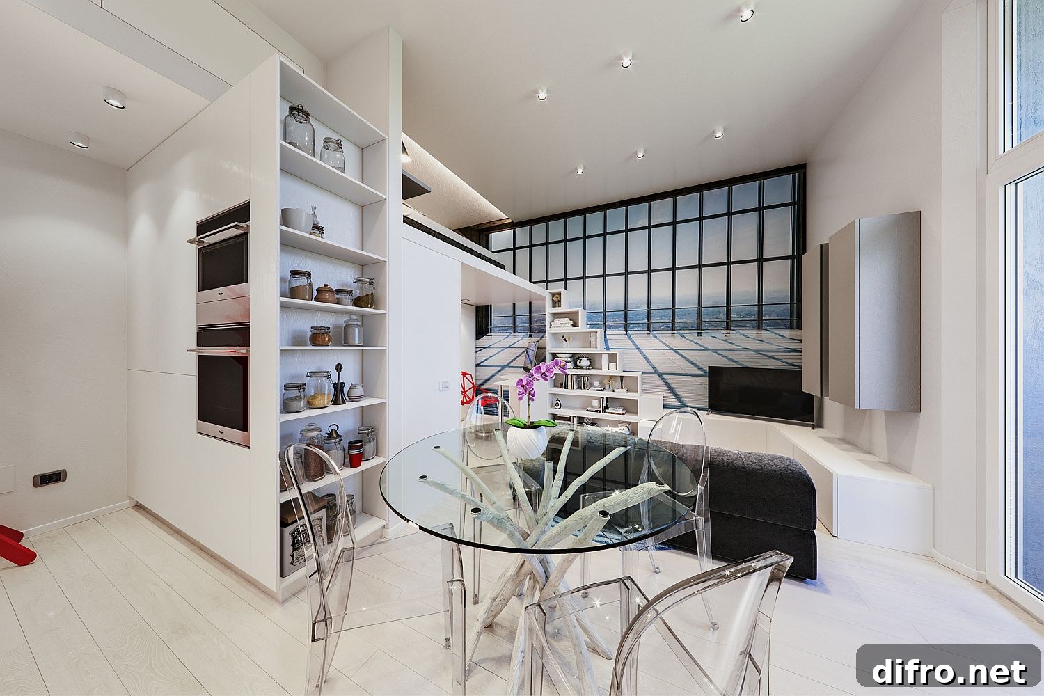 Fabulous backdrop of the living room gives you the impression of a lovely view outside the window