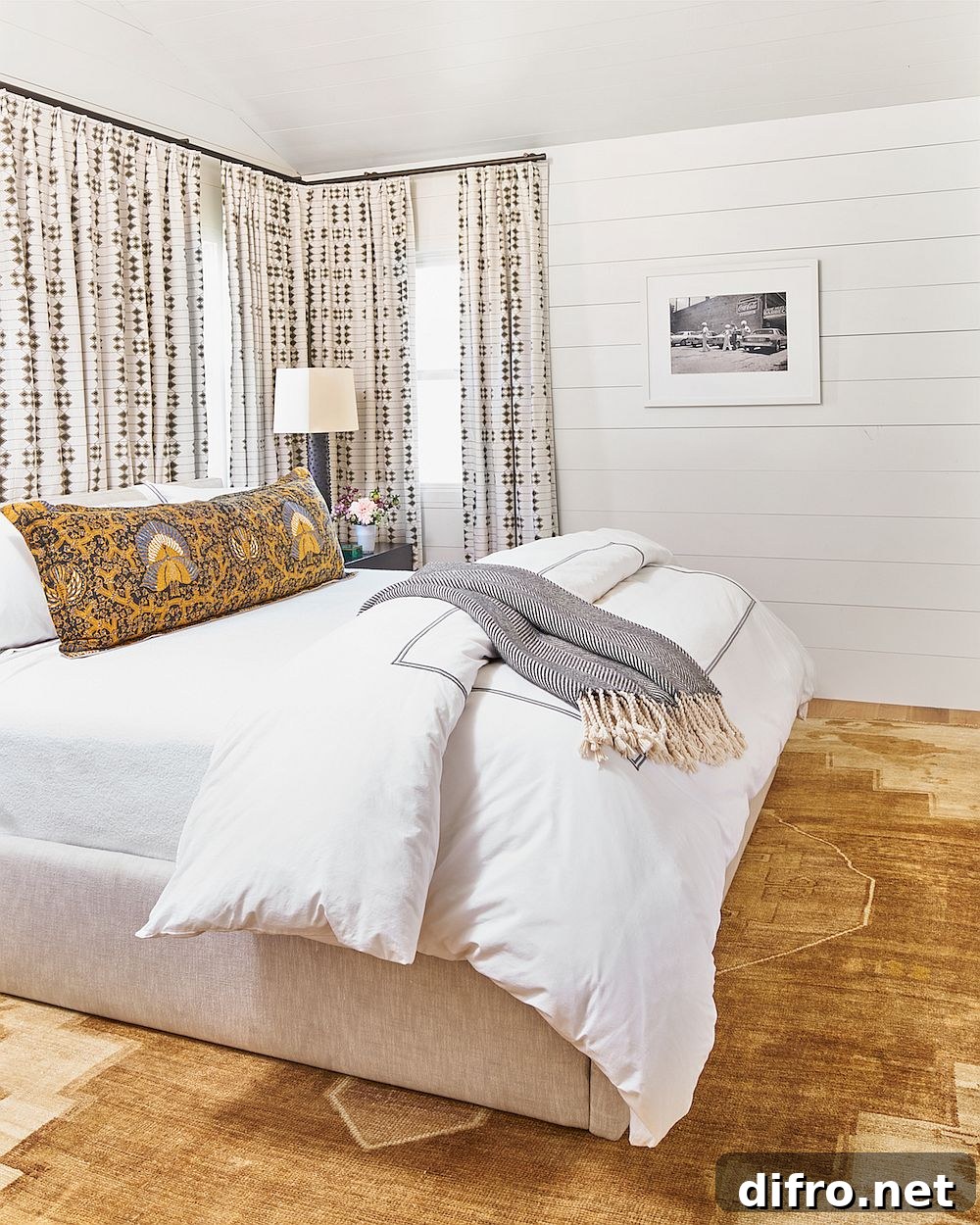Bedroom in white inside the relaxing Hill Country Retreat in Texas