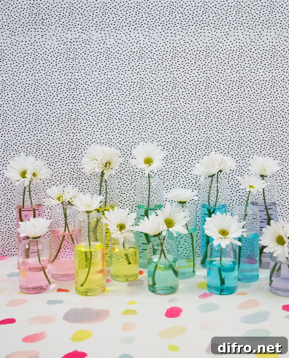 Vases with colorful water