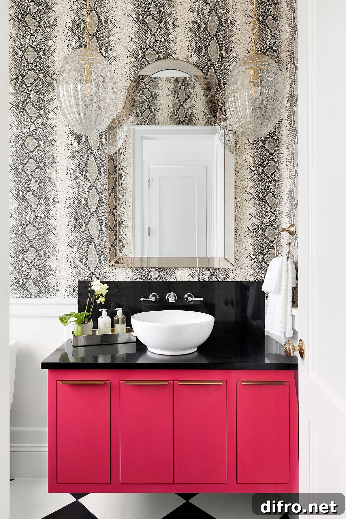 Black and pink vanity creating a focal point