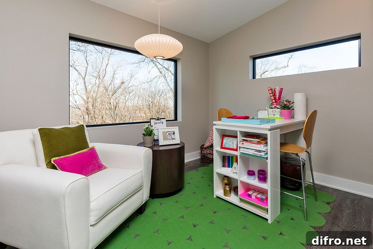 Rug adding color to a home office