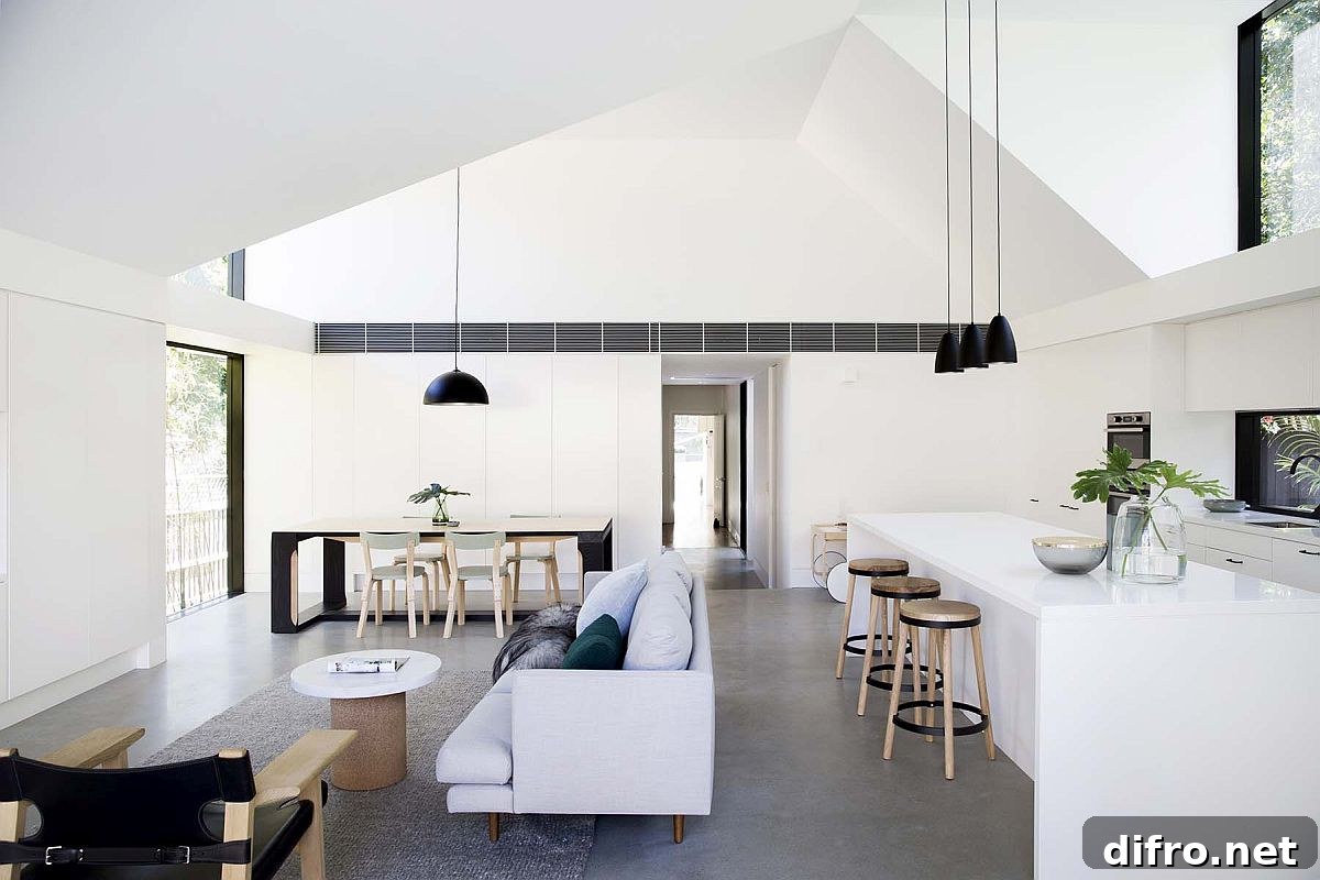 Living area with white interior and black accents