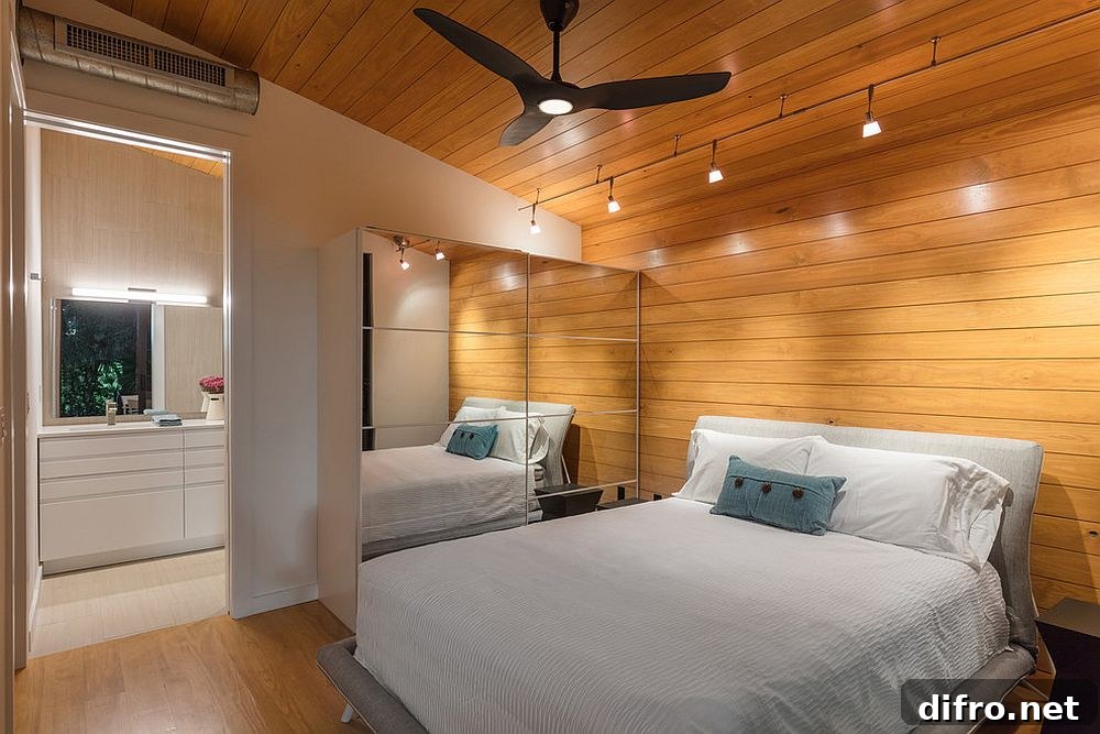 Modern minimal bedroom wardrobe with mirrored doors