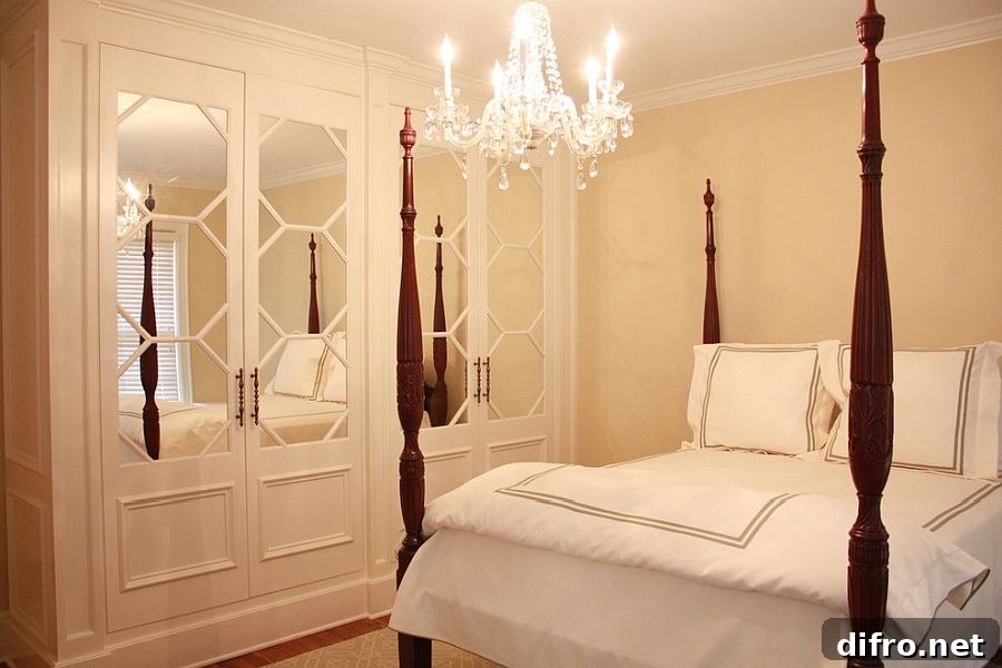 Mirrored inset doors in a traditional bedroom