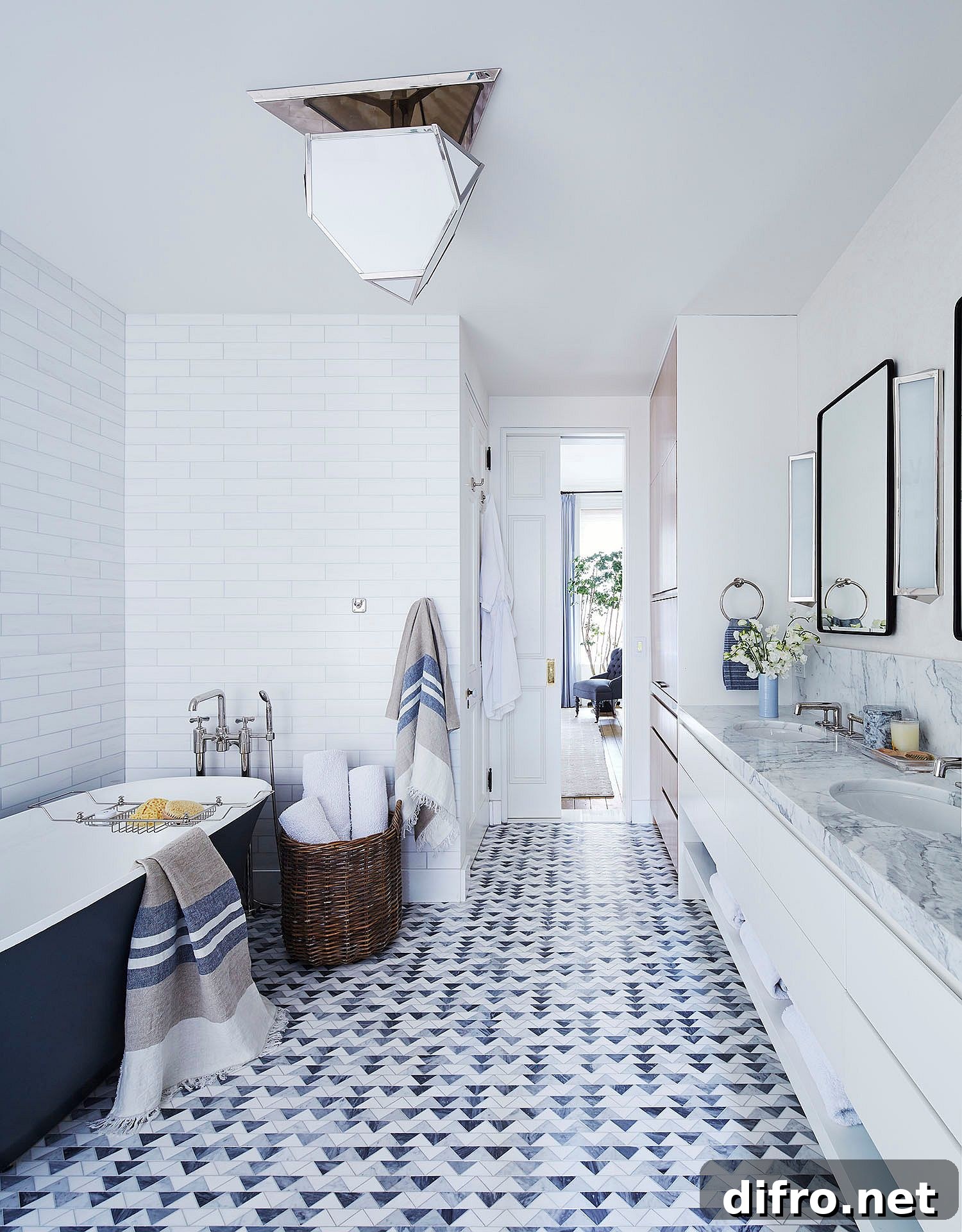Contemporary bathroom where bathtub adds color and style