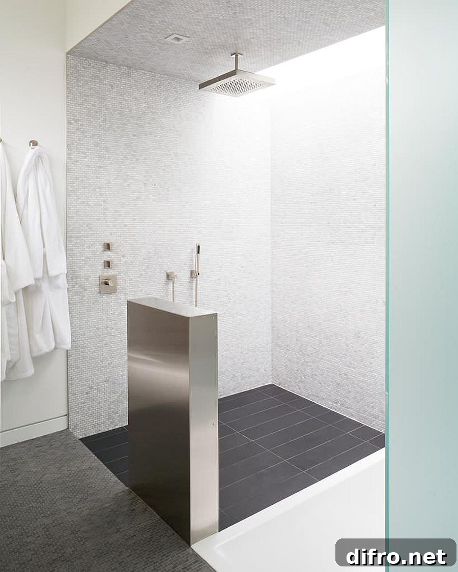 Placement of a rainfall showerhead in the bathroom