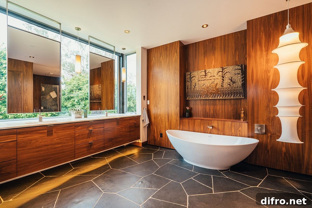 Bathroom with wood and white contrasting flooring