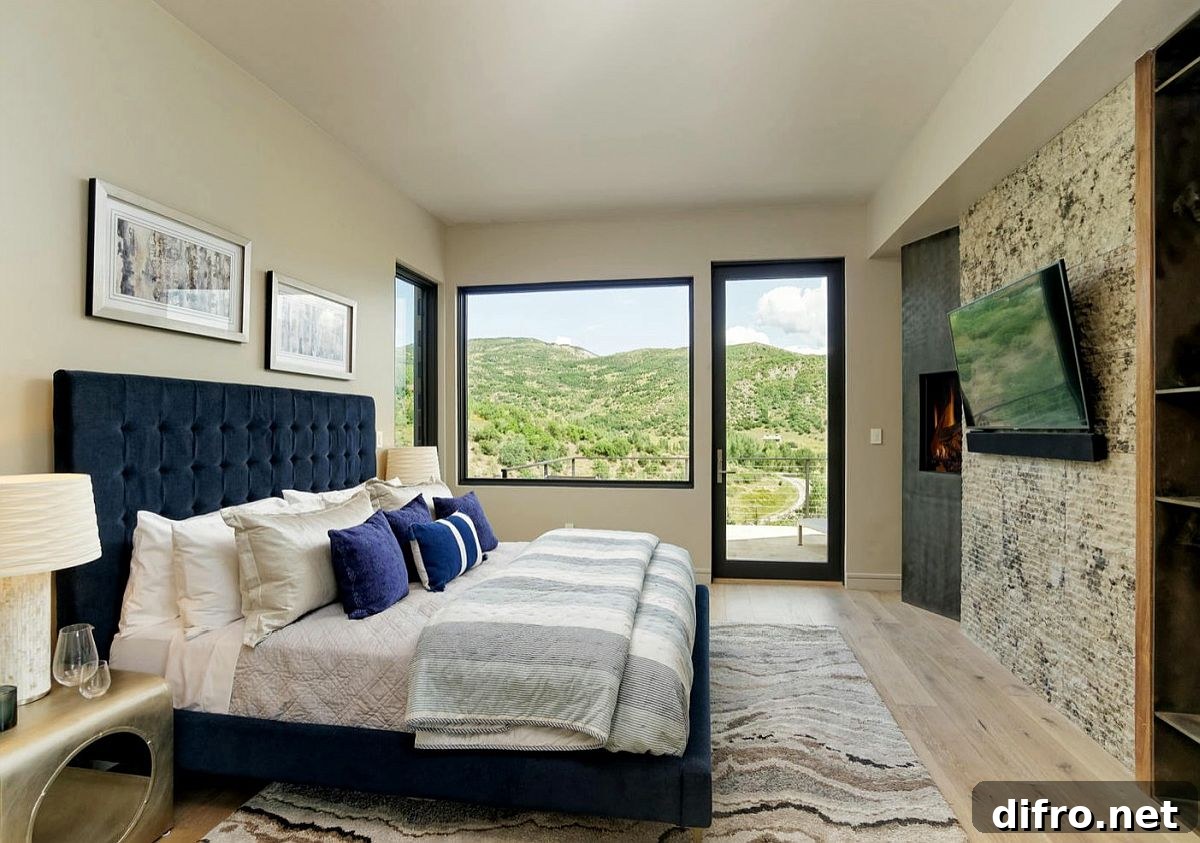 Cozy master bedroom with light beige walls