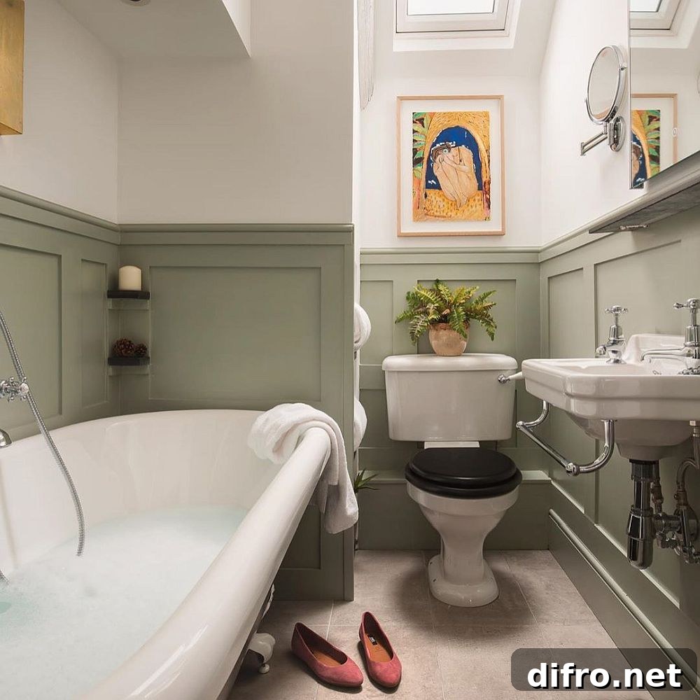 Bathroom pairing beige and dark green