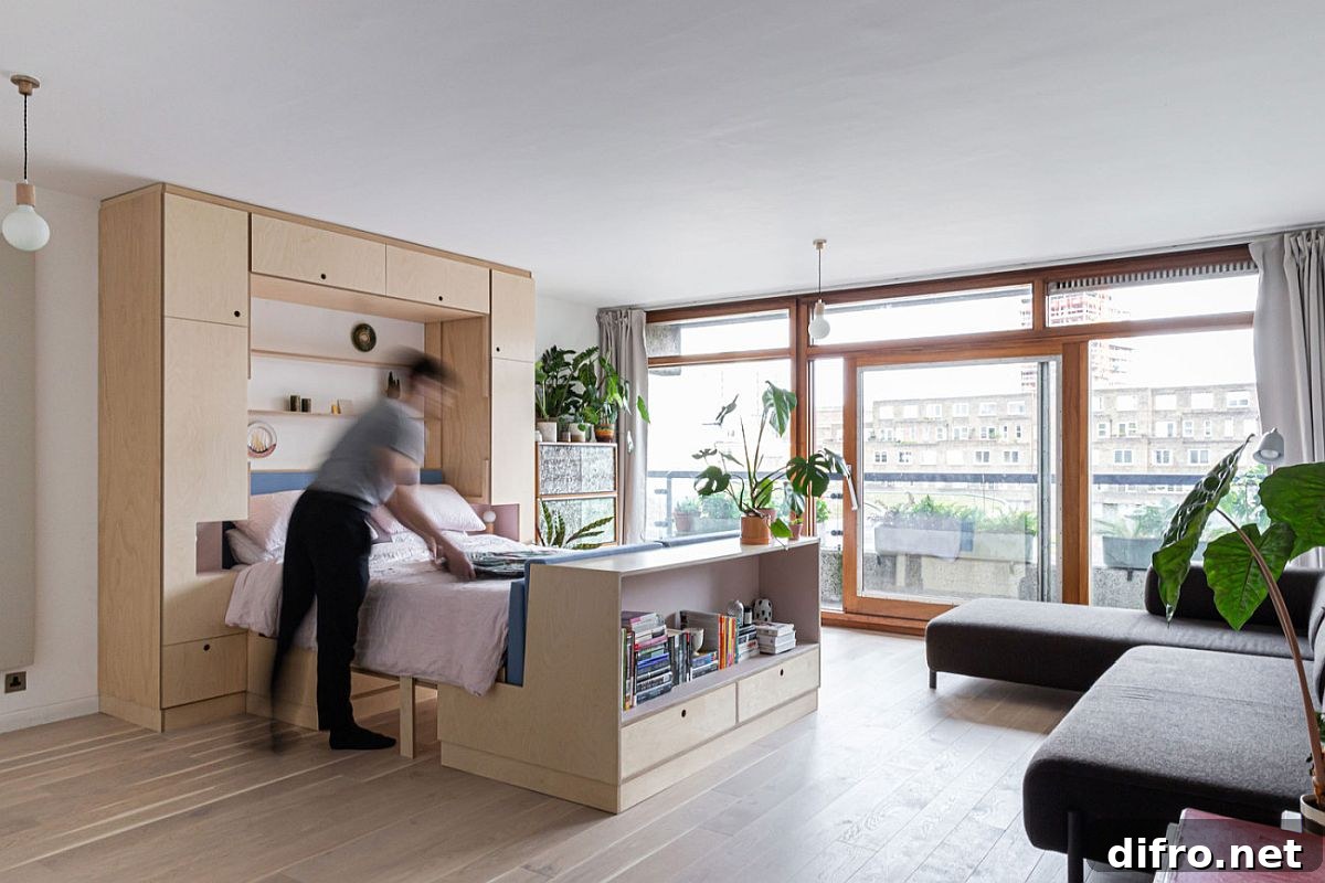 Wooden bench with storage and desk
