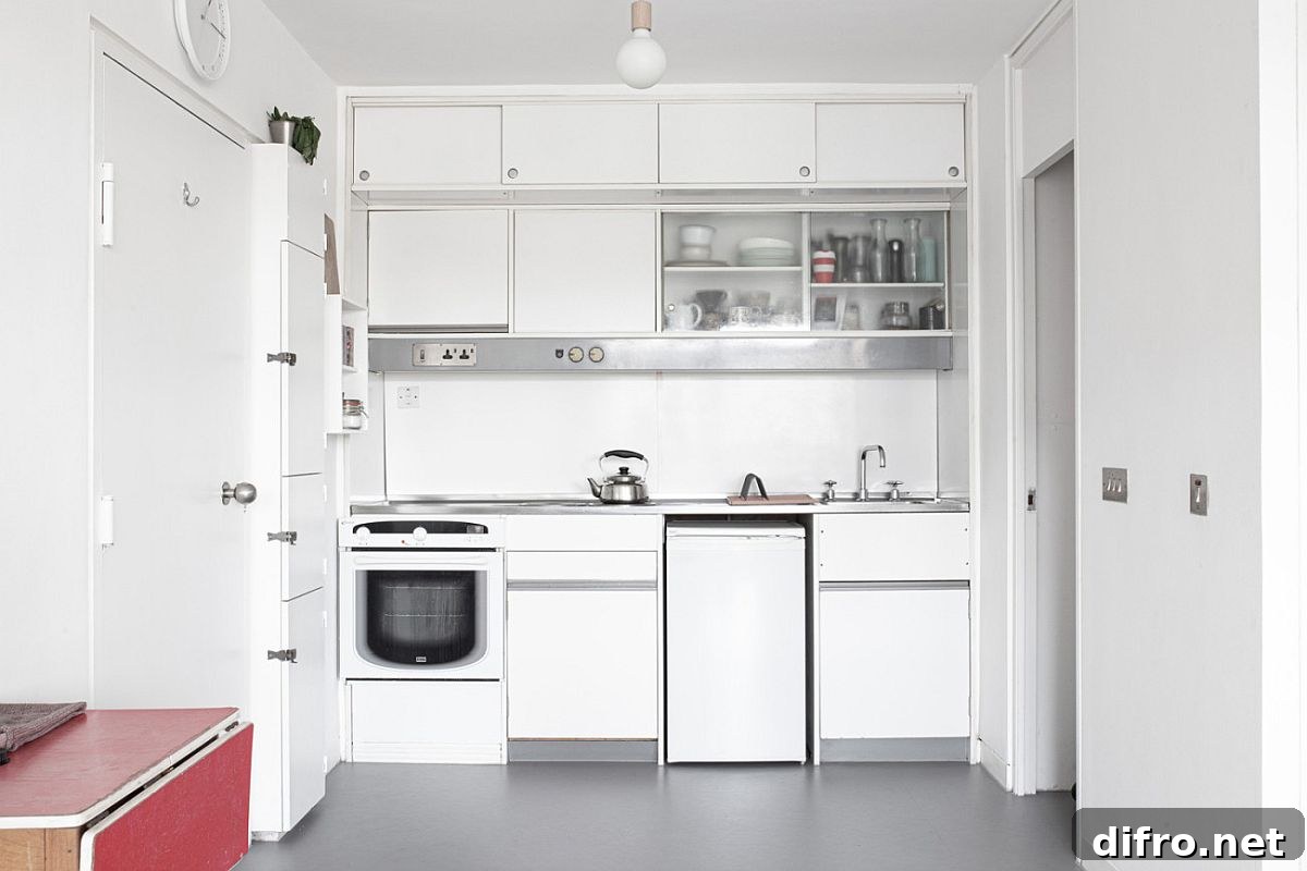Small white single-wall kitchen