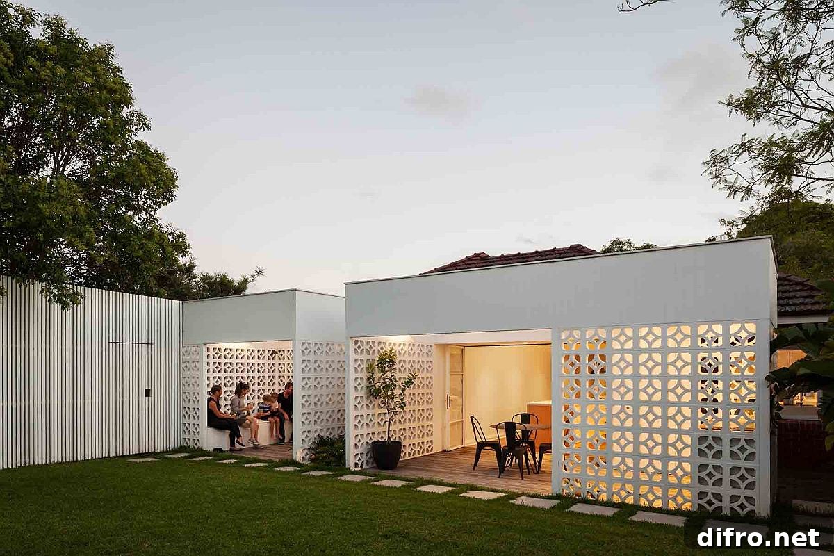 Creative use of breeze blocks shape the rear extension of the contemporary home
