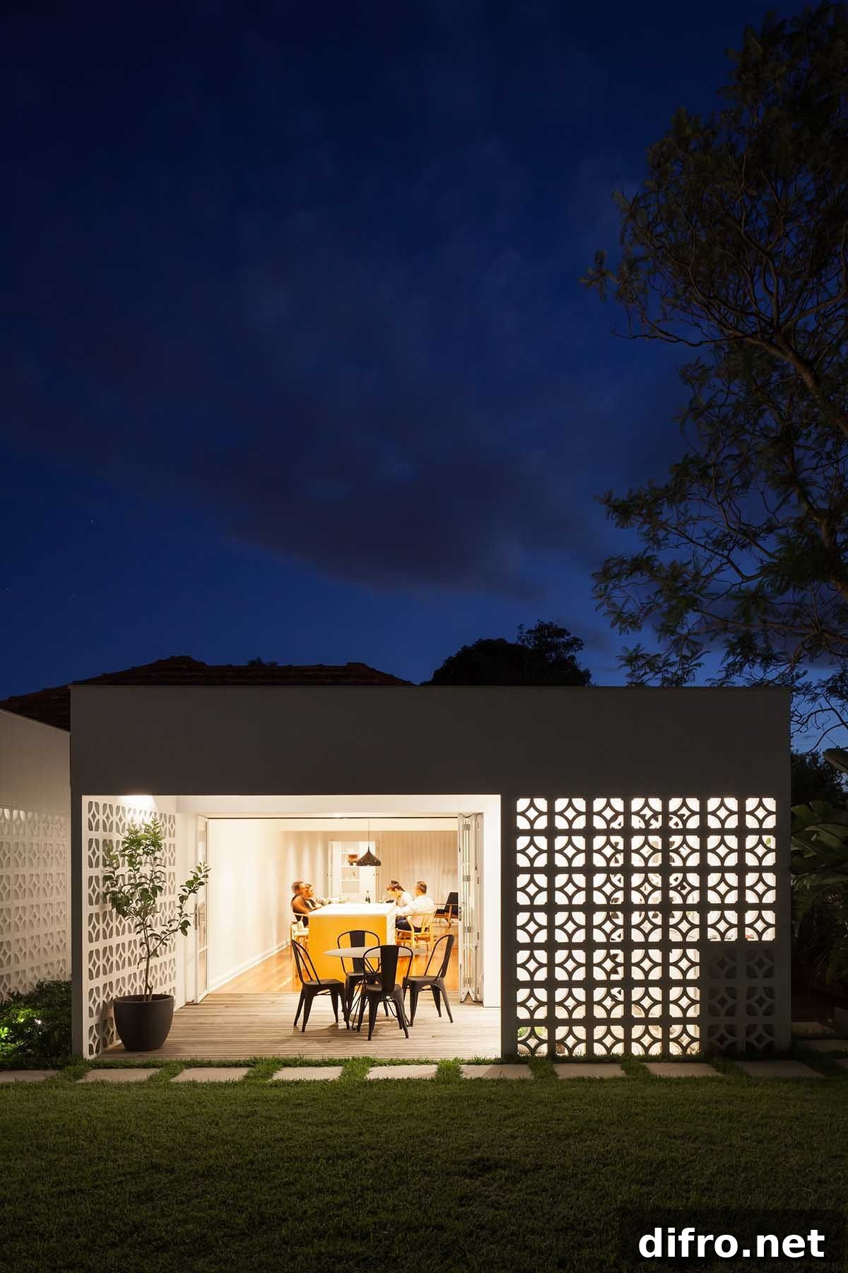 Lovely lighting illuminates the interior of the house while showcasing its best features