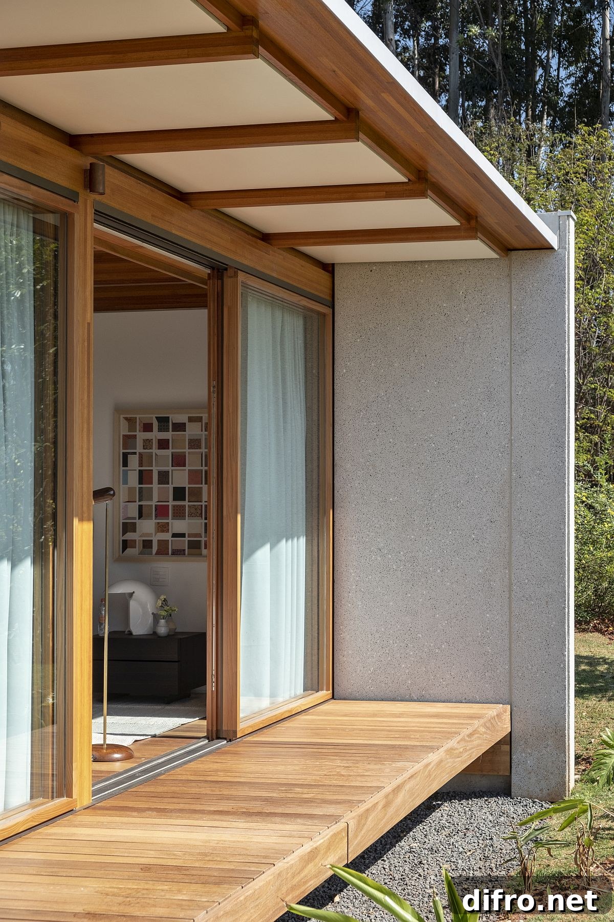 Drapes and sliding doors for privacy and views