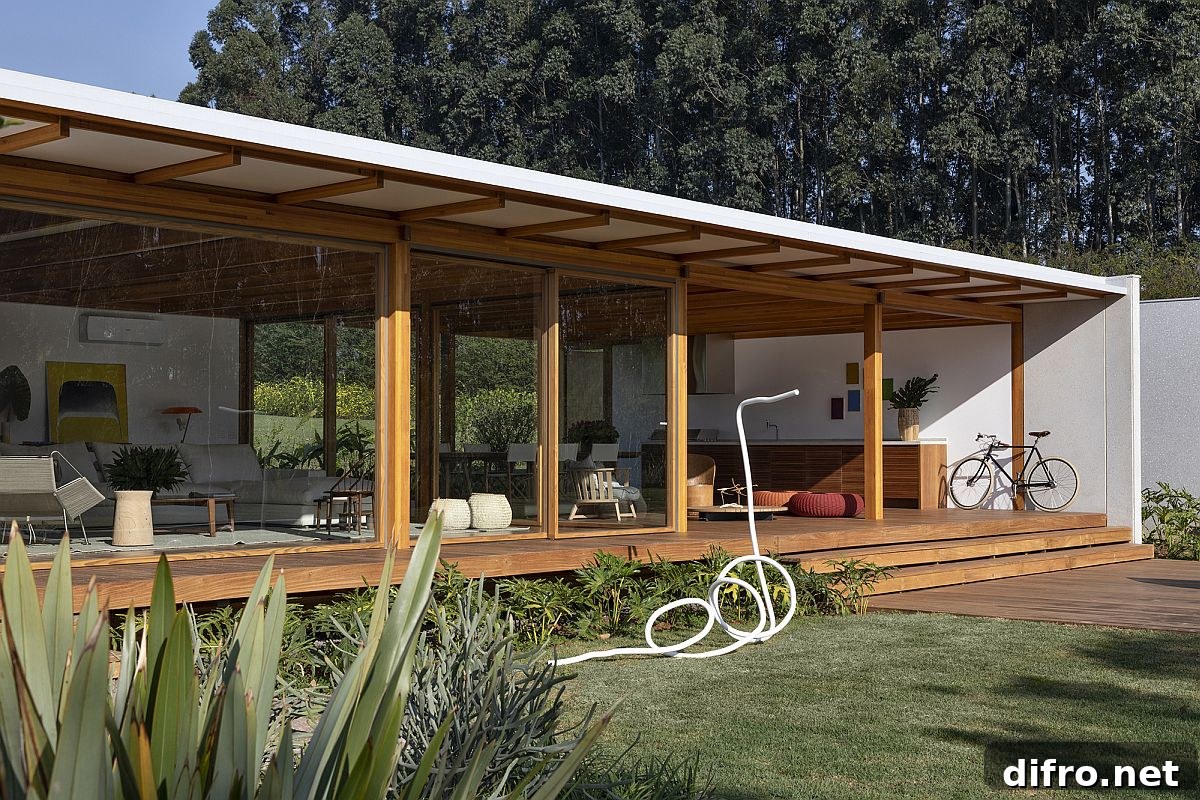 Sliding glass walls with wooden frames