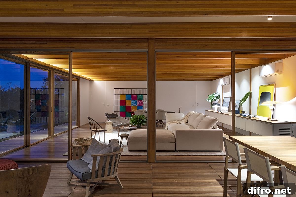 Warm lighting accentuating wood interior