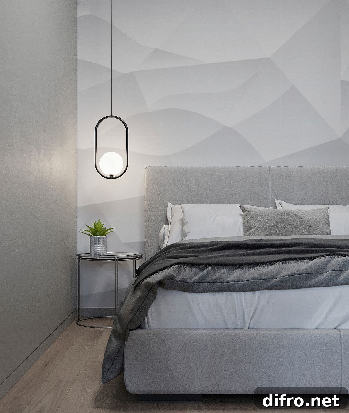Polished gray bedroom with industrial style